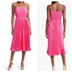 Sam Edelman Hammered Satin Plisse Dress in Pink, XL, new with tags